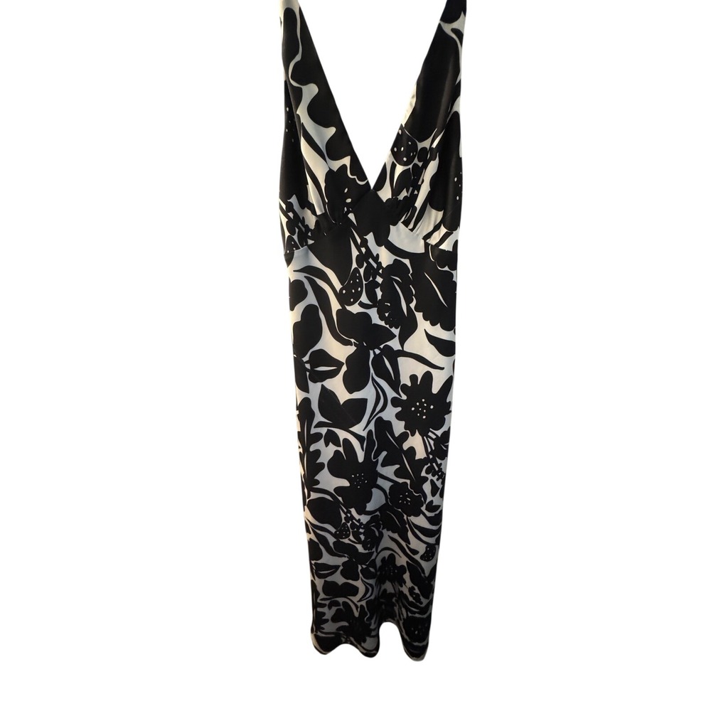 Lavender‎ Brown Black White Floral V-Neck Maxi Dress Made in USA Womens Medium